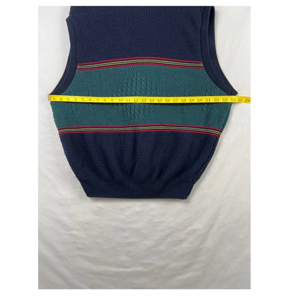 Vintage 90s Jantzen Sweater Vest Mens Large Navy Blue Teal Colorblock  USA Made